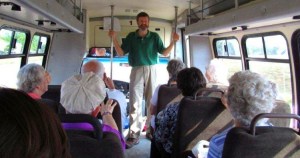 There I am, running my mouth again. (Giving a heritage bus tour to members of the Chillicothe Baptist Church, 17 July 2012 - photo courtesy of John Bowling).